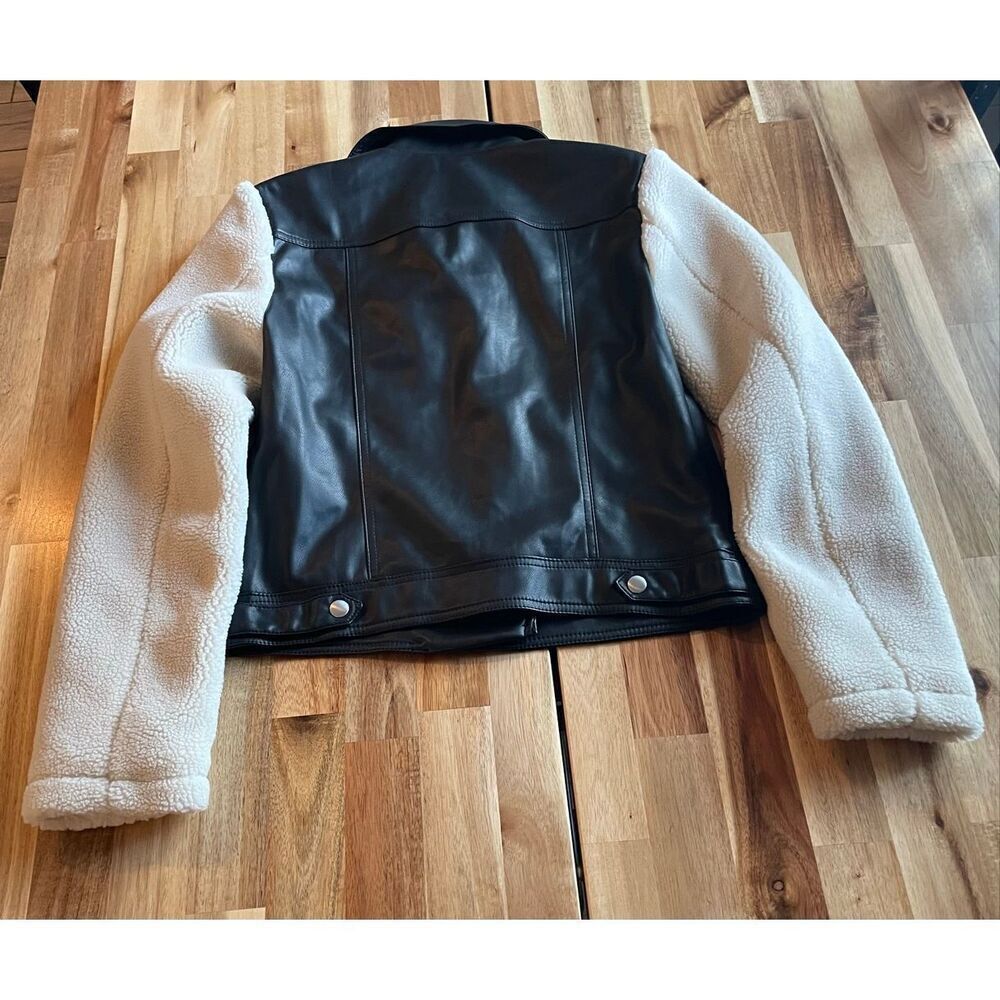 EXPRESS vegan leather shealing sleeve boucle jacket coat - Picture 2 of 4